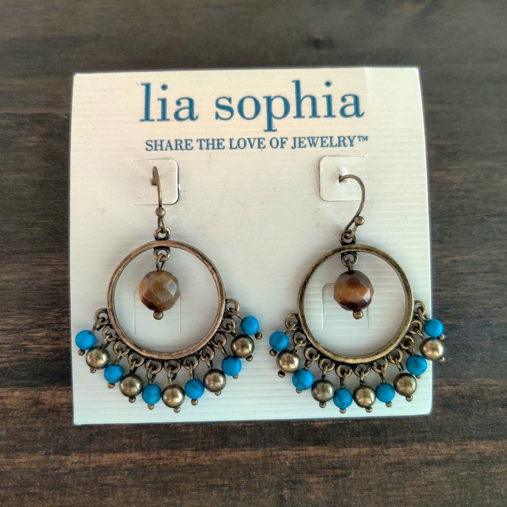 New Lia Sophia Blue Dangle Earrings